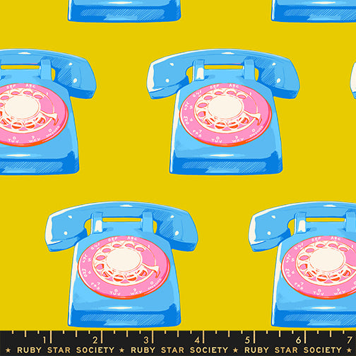 Sparkle Mart Quilt Fabric by Ruby Star Society - Telephones in Golden Hour Yellow - RSS0121 15