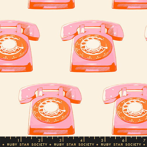 Sparkle Mart Quilt Fabric by Ruby Star Society - Telephones in Natural Cream/Pink - RSS0121 11