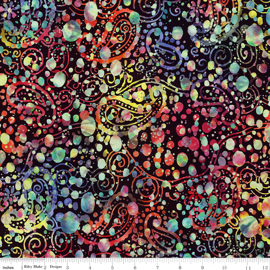 Splatter Expressions Batiks Quilt Fabric - Dotted Paisley in Tie Dye Multi - BT23395-169
