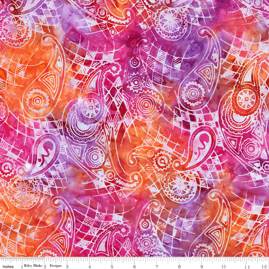 Splatter Expressions Batiks Quilt Fabric - Paisley in Coral Fiesta Pink/Orange - BT23392-243