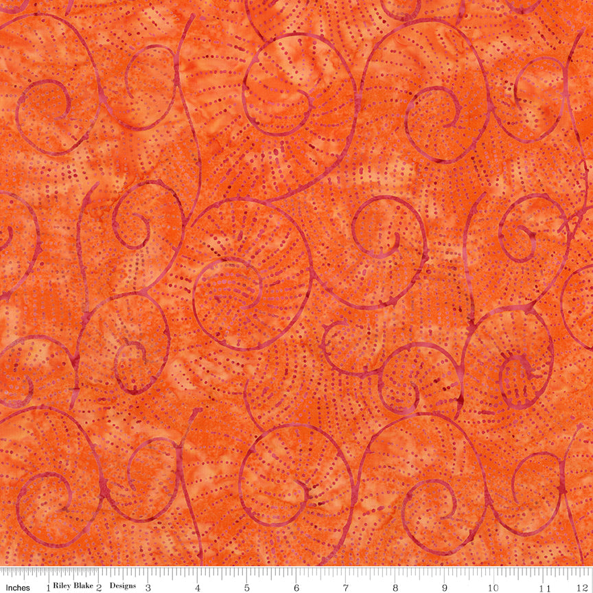 Splatter Expressions Batiks Quilt Fabric - Shell Curve in Marmalade Splash Orange - BT23393-246