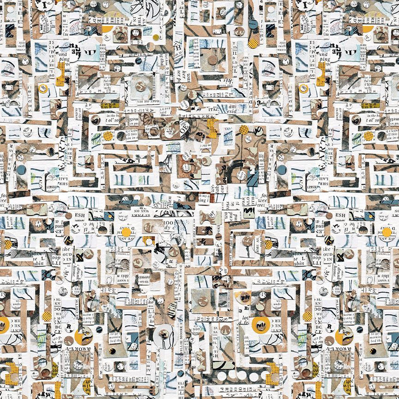 Spread the Word Quilt Fabric - Abstract Newspaper Snips in Tan/Multi - 4203-30