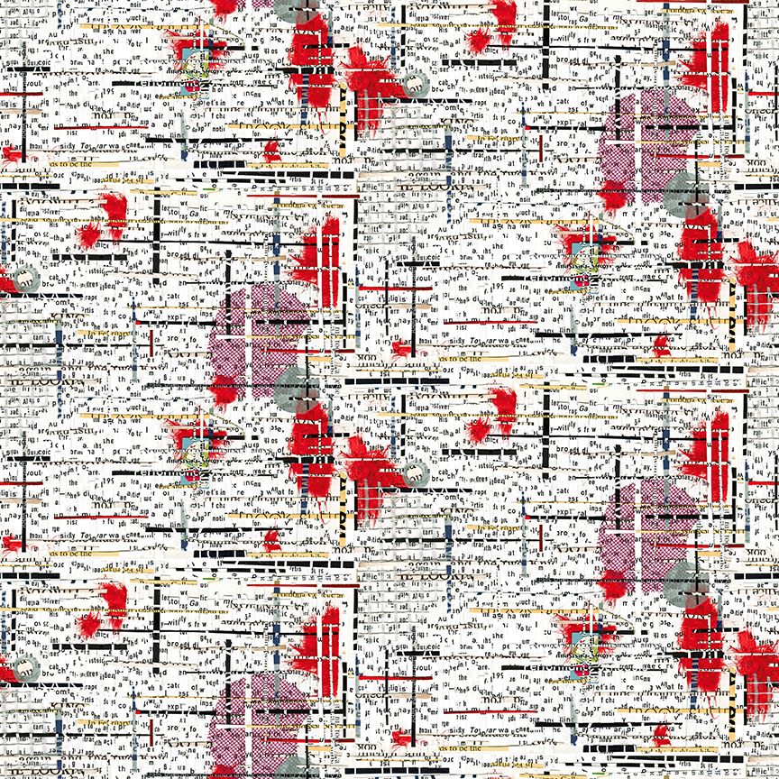 Spread the Word Quilt Fabric - Partial Letters and Words in White/Multi - 4200-01