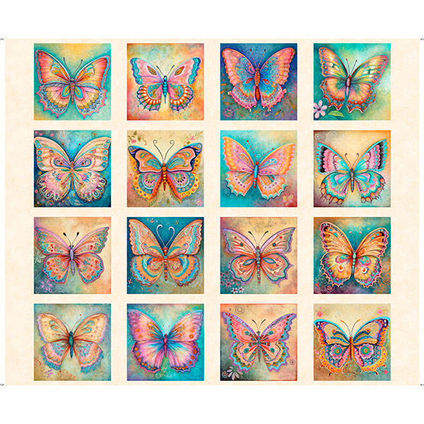 Spring Bling Quilt Fabric - Butterfly Picture Patches in Multi - 2600 30767 X - SOLD AS A 36" PANEL