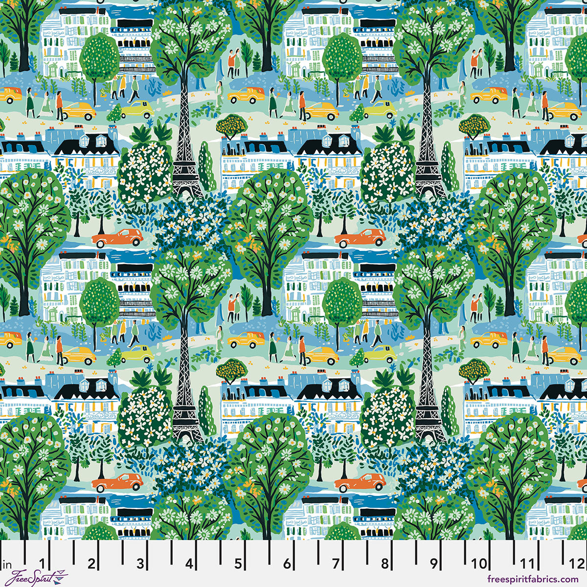 Stannie and Lloyd Quilt Fabric - Meet Me in Paris in Sky Blue/Multi - PWAE002.SKY