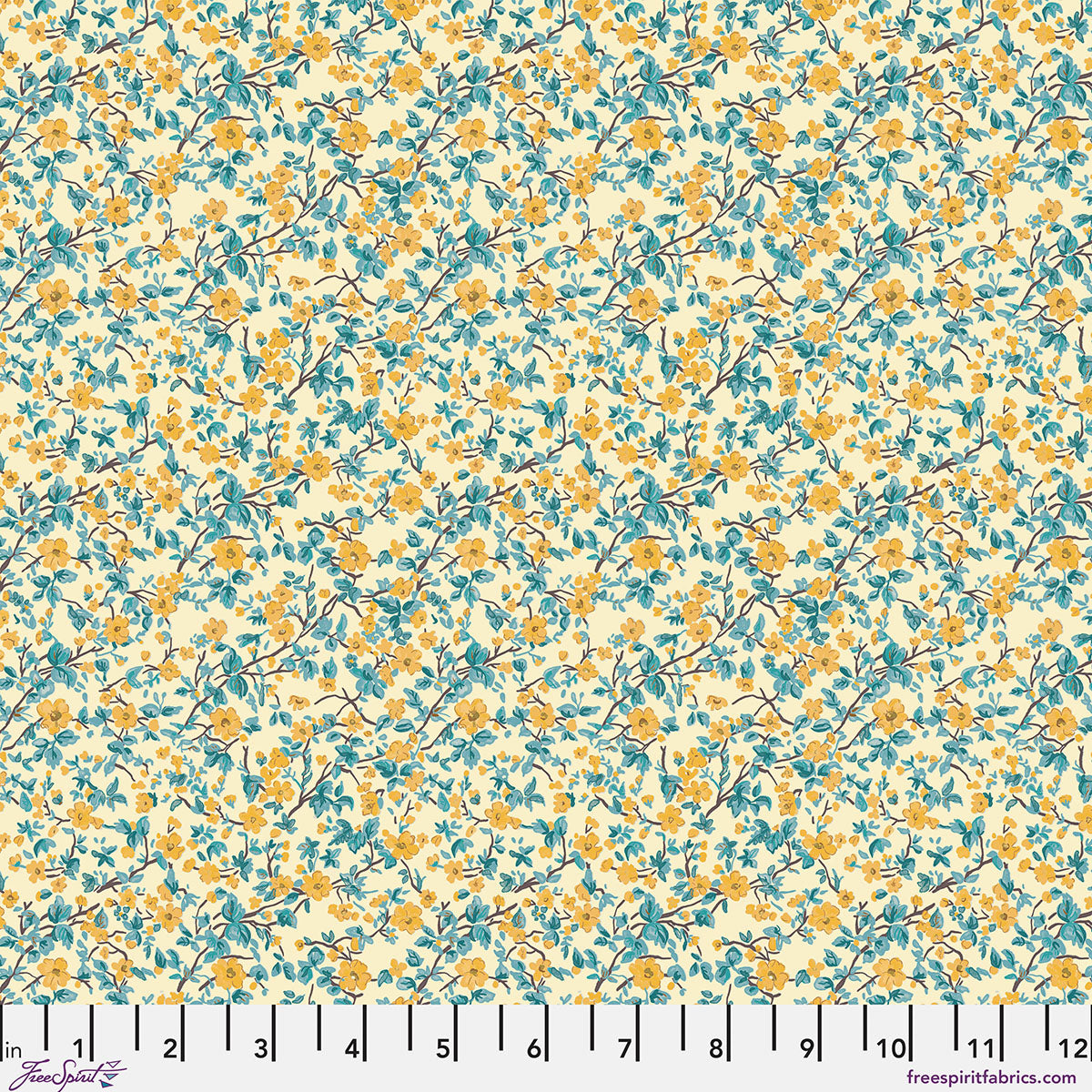 Stannie and Lloyd Quilt Fabric - Mrs. Bennet's Bouquet in Sun Yellow/Blue - PWAE003.SUN