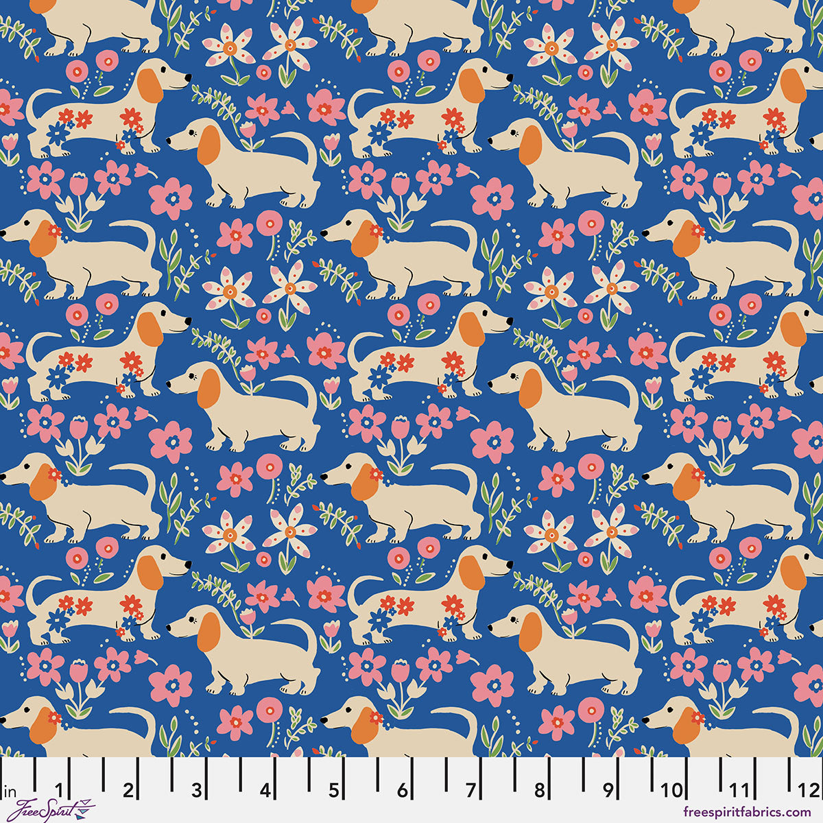 Stannie and Lloyd Quilt Fabric - Pemberly Pups in Delft Blue - PWAE011.DELFT