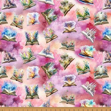 Stardust Fables Quilt Fabric - Storybook in Fuchsia Pink - Y5841-23 FUCHSIA