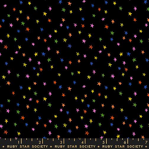 Starry Quilt Fabric by Ruby Star Society - Mini Starry in Vivid Rainbow/Black - RS4110 63