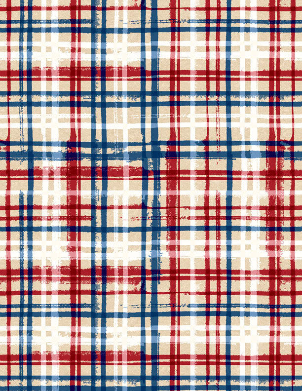 Stars of Valor Quilt Fabric - Plaid All Over in Cream - 3028 30088 213