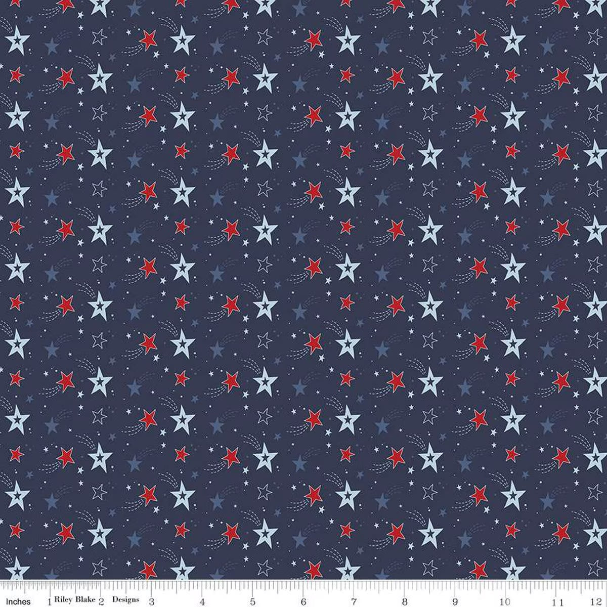 Stars and Stripes Forever Quilt Fabric - Shooting Stars in Navy - C15712-NAVY