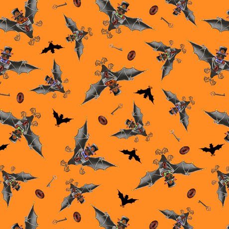 Steampunk Halloween 2 Quilt Fabric - Bats in Orange - 1649 29600 O