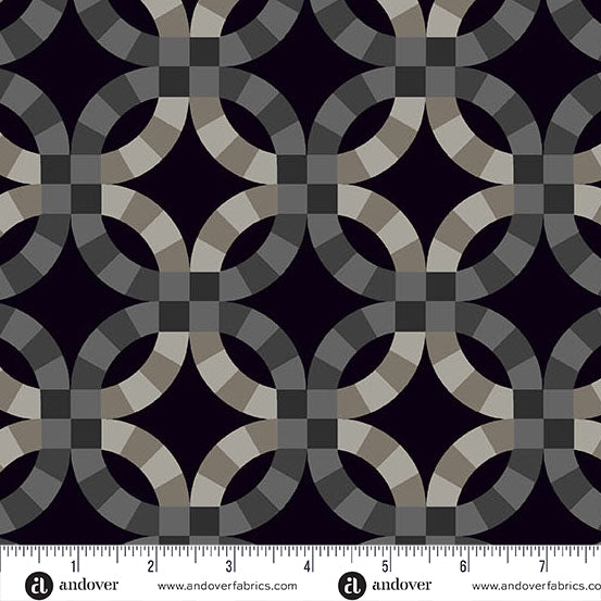Still Quilt Fabric by Libs Elliott - DWR Wedding Ring in Black - A-1348-K