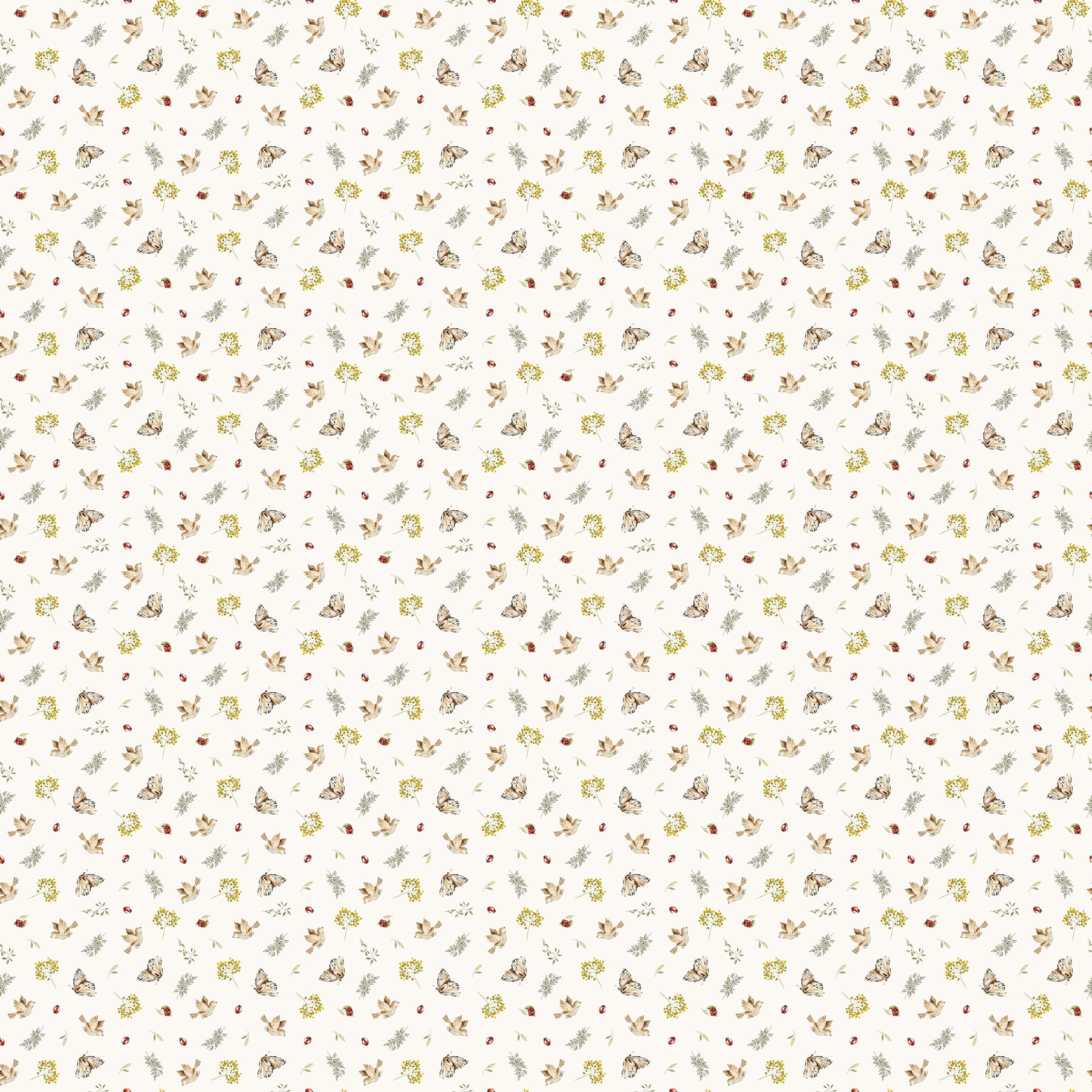 Story Book Quilt Fabric - Birds in Cream - 91337-11