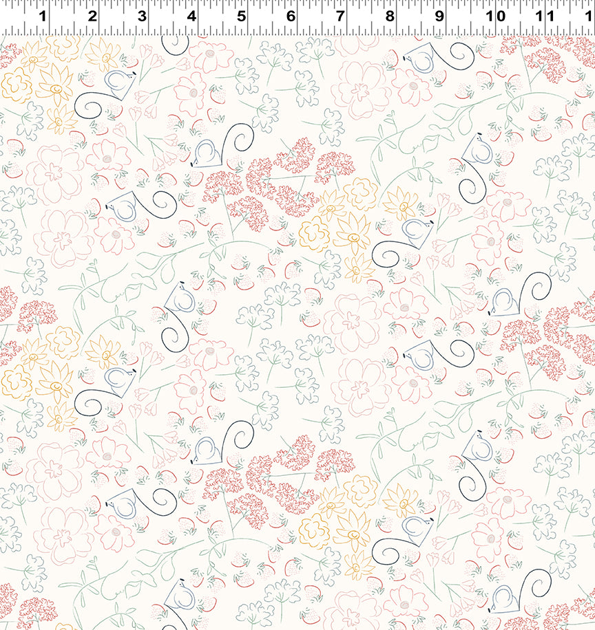 Strawberry Days Quilt Fabric - Linework in Light Cream - Y4068-2