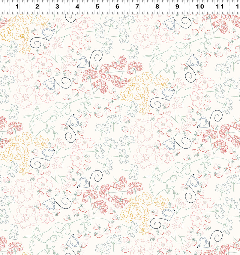 Strawberry Days Quilt Fabric - Linework in Light Cream - Y4068-2