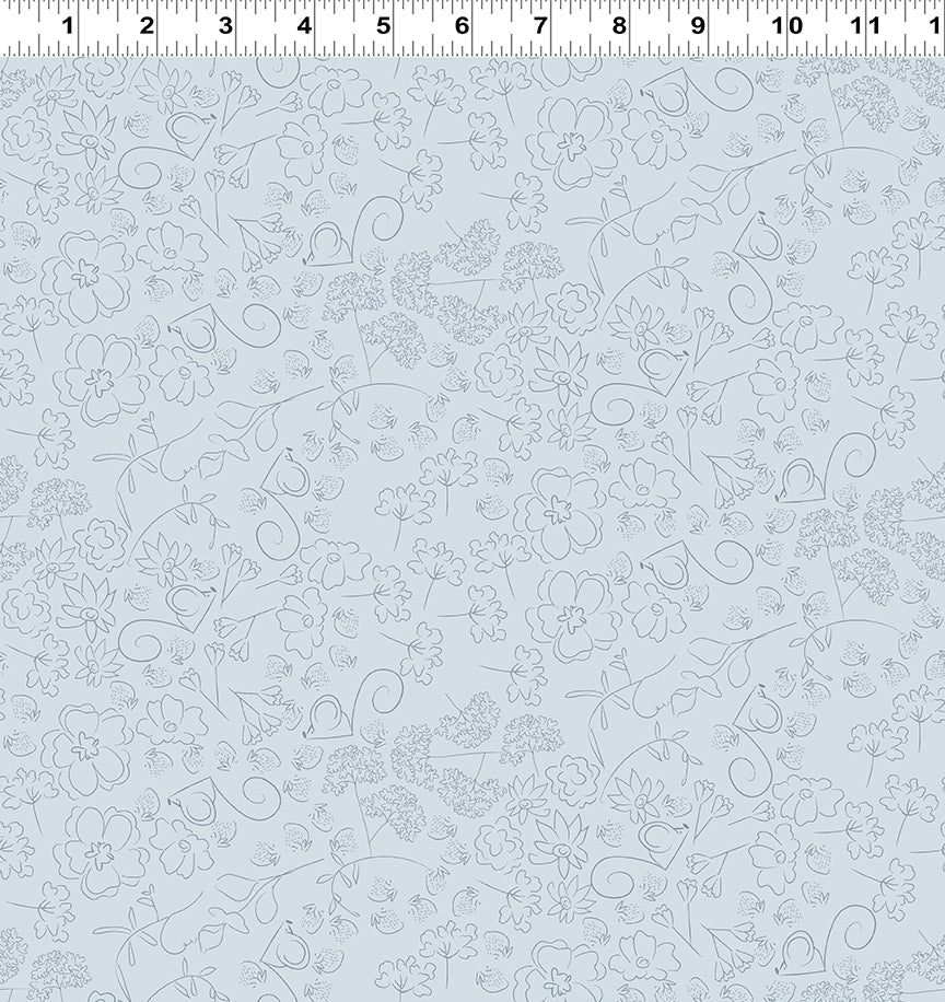 Strawberry Days Quilt Fabric - Linework in Light Denim Blue - Y4068-87