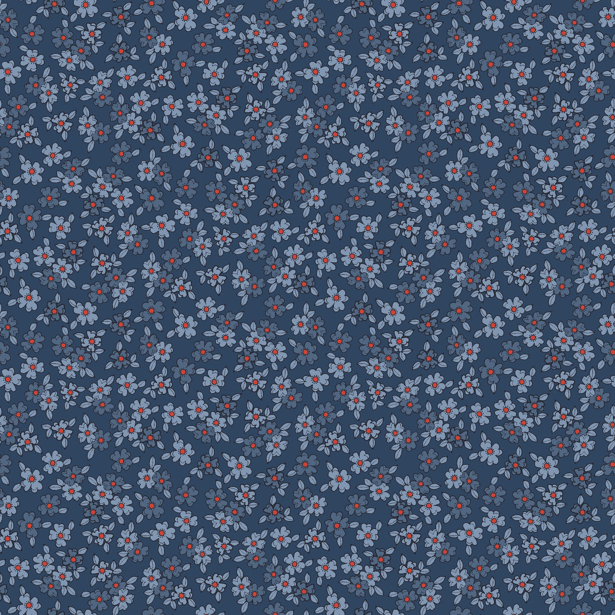 Stripes and Stars Quilt Fabric - Small Floral in Blue - W140-008-553