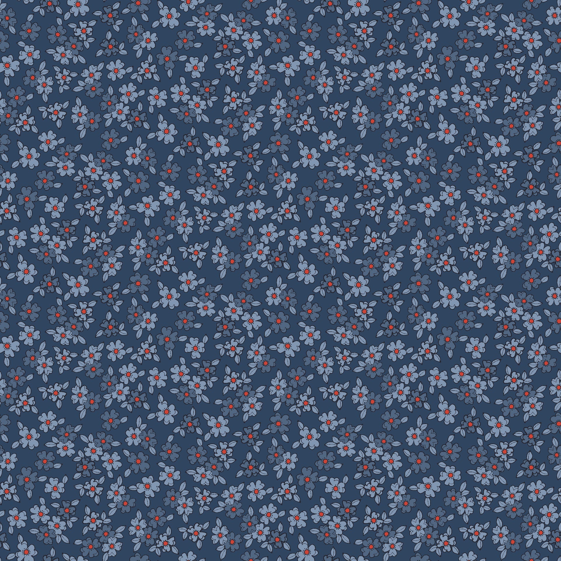 Stripes and Stars Quilt Fabric - Small Floral in Blue - W140-008-553