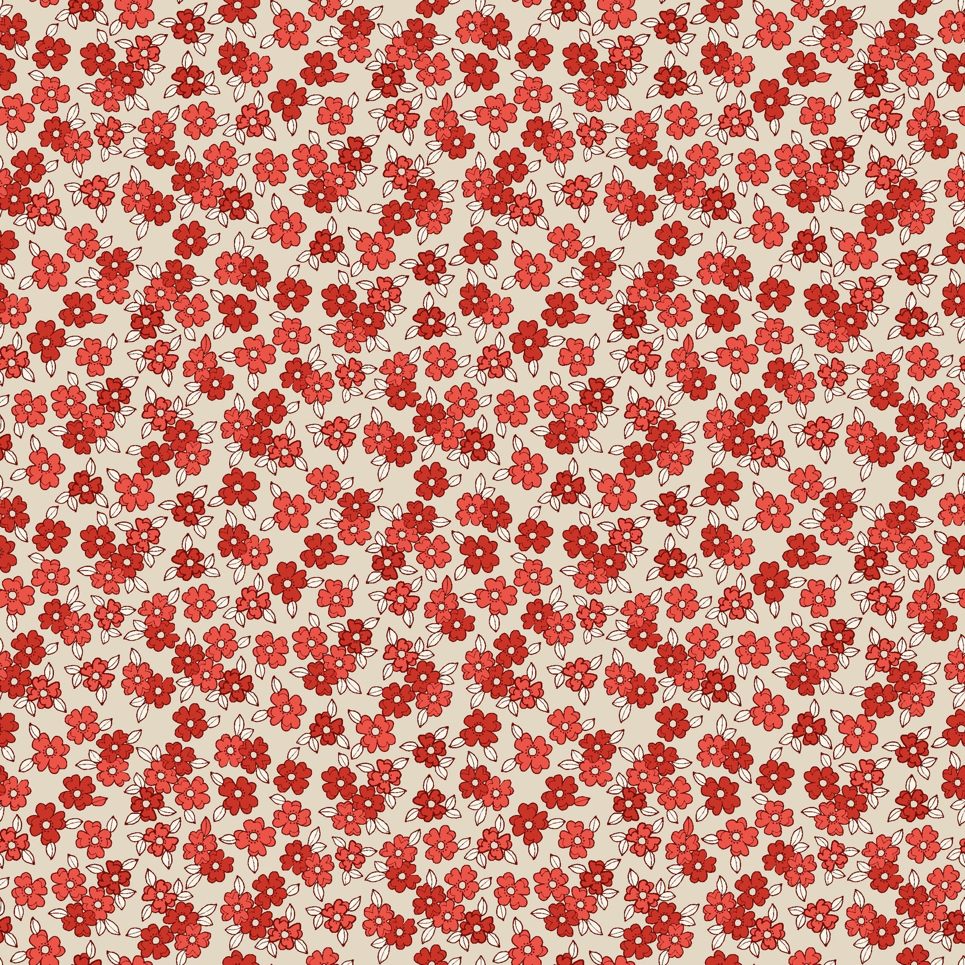 Stripes and Stars Quilt Fabric - Small Floral in Red - W140-008-030