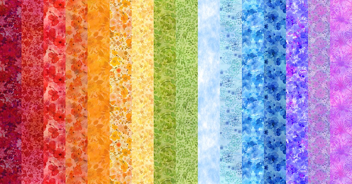 Blooming Day and Night Quilt Fabric - 2 1/2" Strip Roll - set of 32 2 1/2" strips