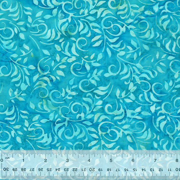 TCI Flannel Batik Fabric Moonlight Textures Floral Scroll Aqua