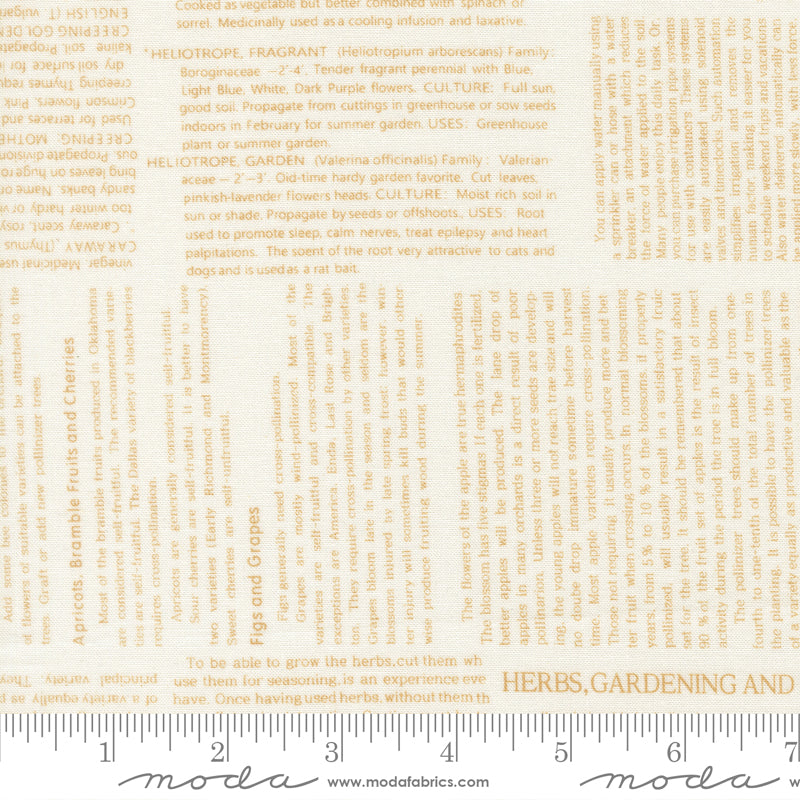 Summer's End Quilt Fabric - Garden Collage Text in Almond Pie Tan - 35433 25
