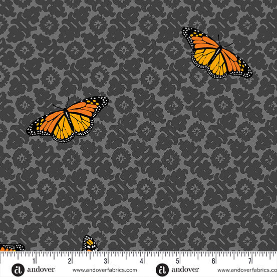 Sun Print 2024 Quilt Fabric by Alison Glass - Camouflage (Butterflies) in Onyx Black - A-1013-K