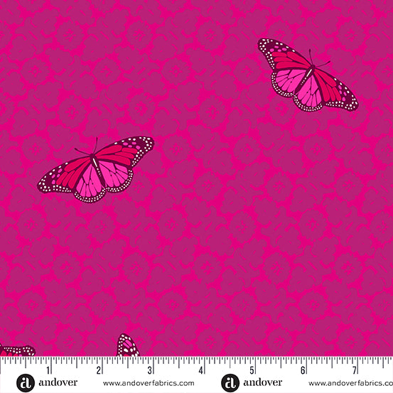 Sun Print 2024 Quilt Fabric by Alison Glass - Camouflage (Butterflies) in Ruby Pink - A-1013-E