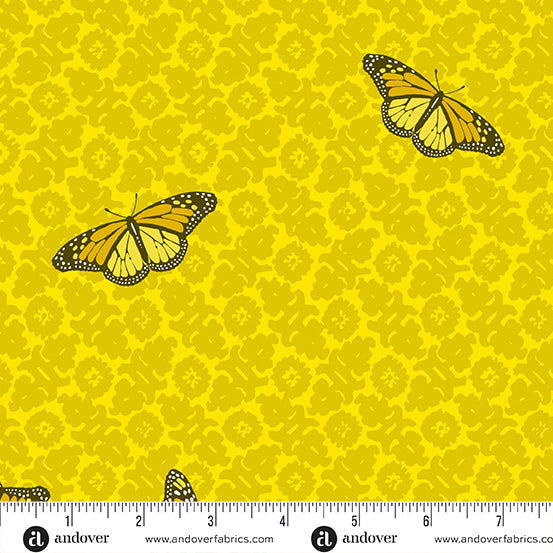 Sun Print 2024 Quilt Fabric by Alison Glass - Camouflage (Butterflies) in Sulphur Yellow - A-1013-Y