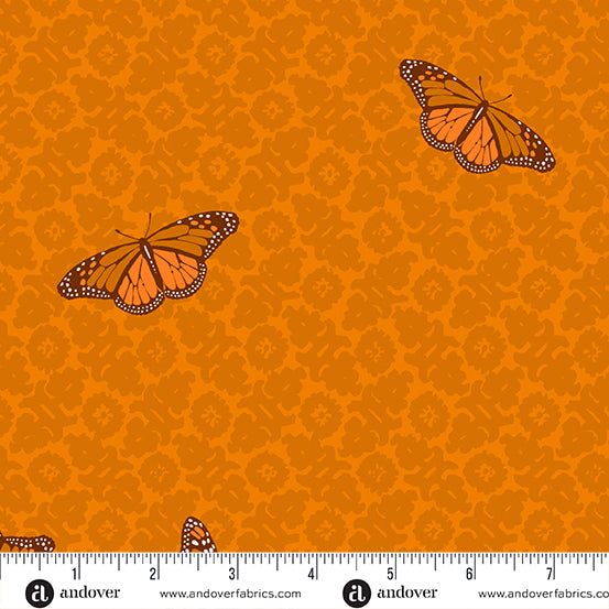 Sun Print 2024 Quilt Fabric by Alison Glass - Camouflage (Butterflies) in Tiger Orange - A-1013-O
