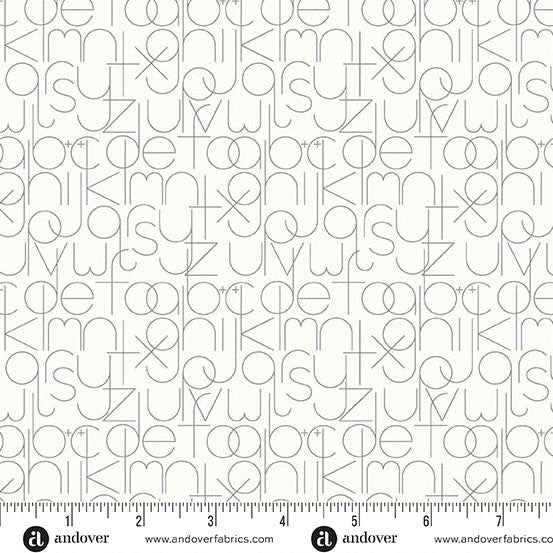 Sun Print Whisper Quilt Fabric by Alison Glass - Enough (Alphabet) in Pigeon Off White/Gray - A-1221-C