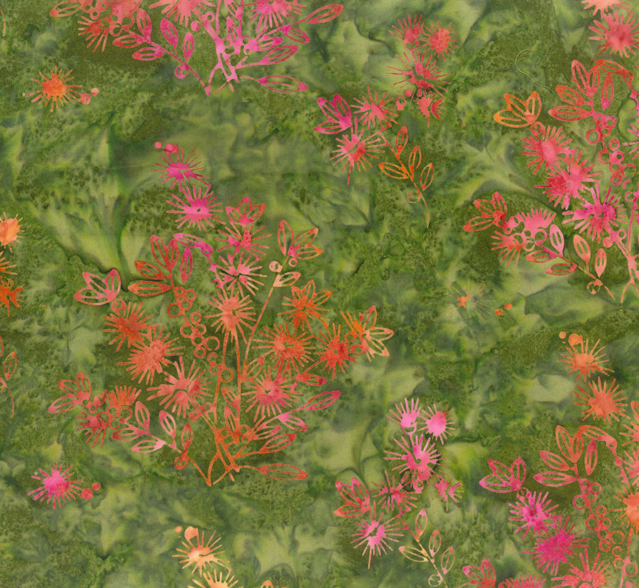 Sunburnt Country Batik Quilt Fabric - Bottlebrush in Leaf Green - 83510-75