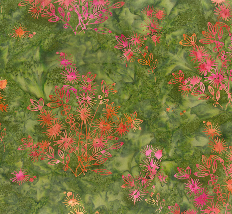 Sunburnt Country Batik Quilt Fabric - Bottlebrush in Leaf Green - 83510-75