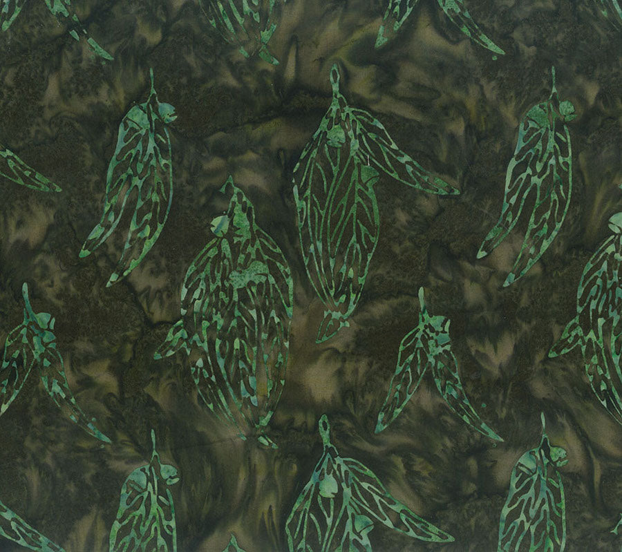 Sunburnt Country Batik Quilt Fabric - Gum Leaves in Artichoke Green - 83512-77