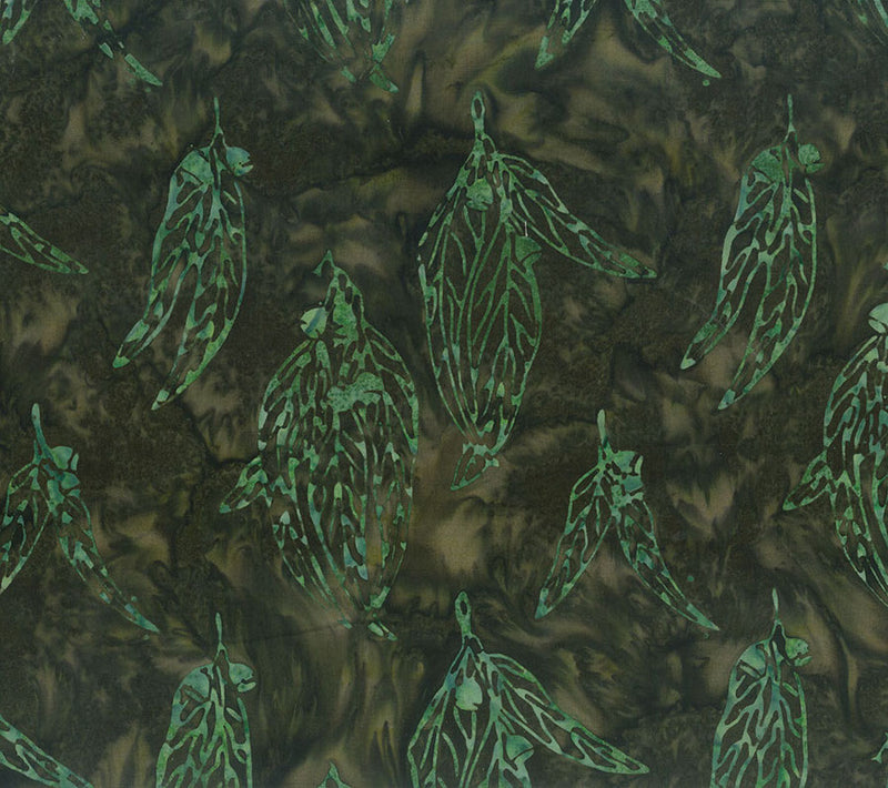 Sunburnt Country Batik Quilt Fabric - Gum Leaves in Artichoke Green - 83512-77