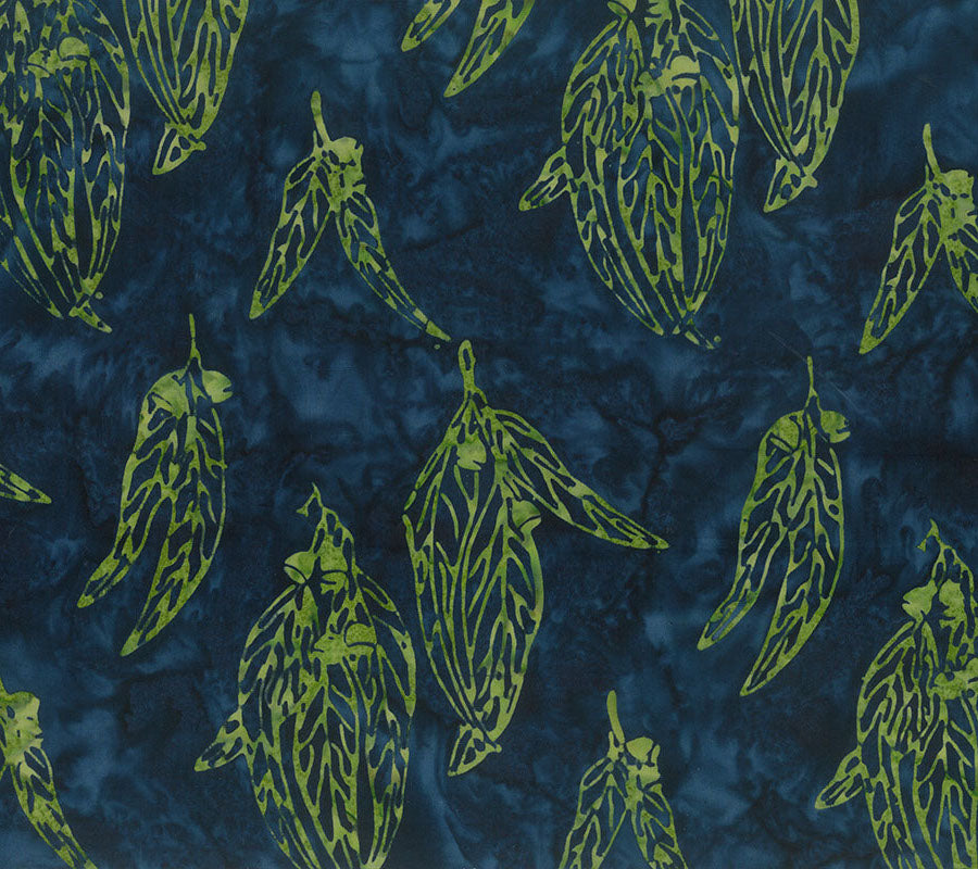 Sunburnt Country Batik Quilt Fabric - Gum Leaves in Navy Blue - 83512-48