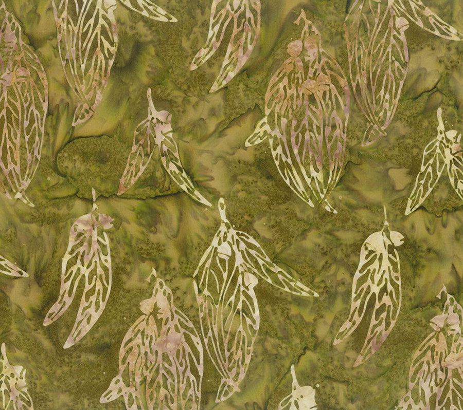 Sunburnt Country Batik Quilt Fabric - Gum Leaves in Olive Green - 83512-74