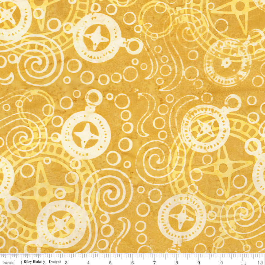 Sunken Treasure Expressions Batik Quilt Fabric - Mariner's Compass in Citrine Edge Gold - BT23710-666