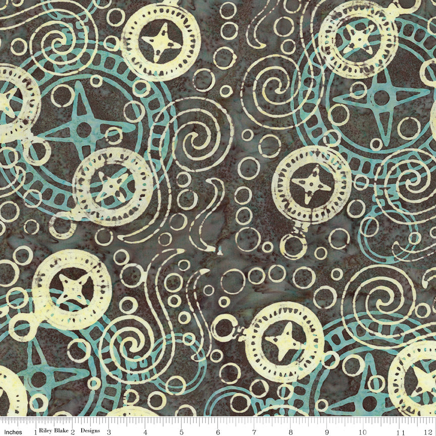 Sunken Treasure Expressions Batik Quilt Fabric - Mariner's Compass in Rivered Stone Brown  - BT23710-565