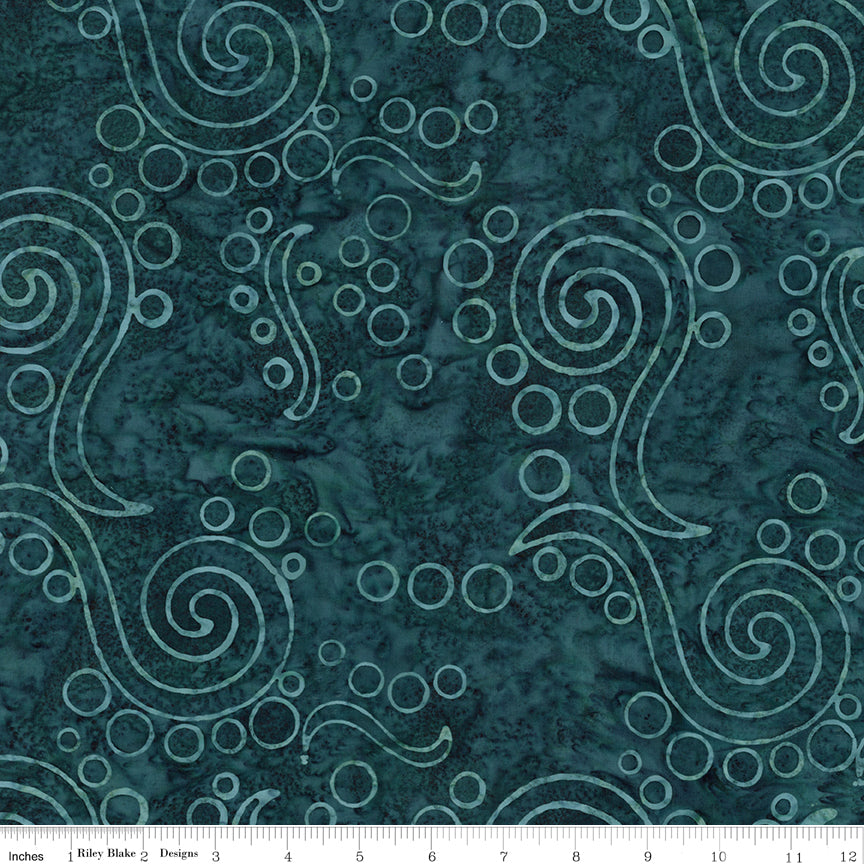 Sunken Treasure Expressions Batik Quilt Fabric - Swirls and Bubbles in Slate Aqua - BT23711-304