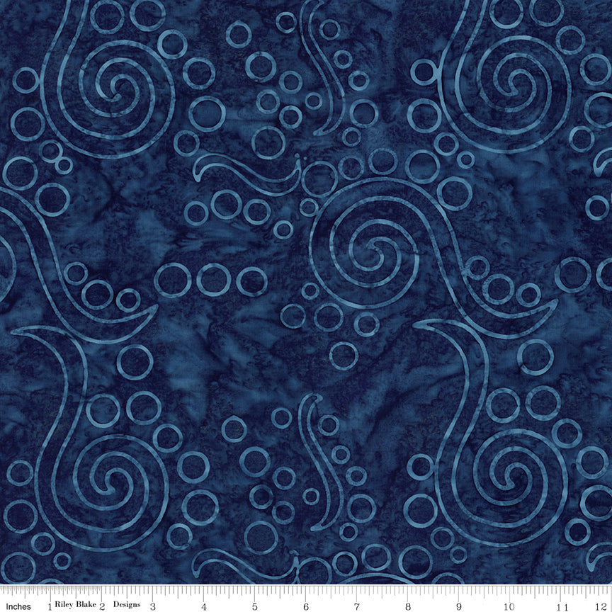 Sunken Treasure Expressions Batik Quilt Fabric - Swirls and Bubbles in Storm Blue - BT23711-698
