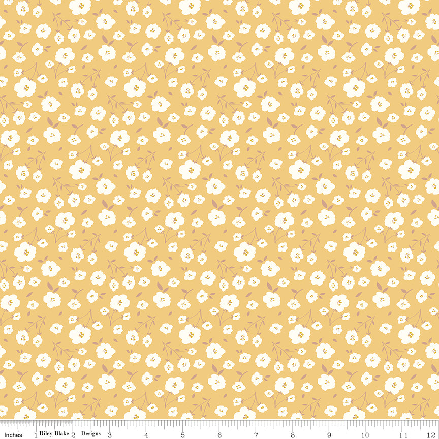Sunsetridge Quilt Fabric - Flowers in Honey Yellow - C15732-HONEY