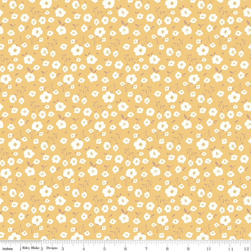 Sunsetridge Quilt Fabric - Flowers in Honey Yellow - C15732-HONEY
