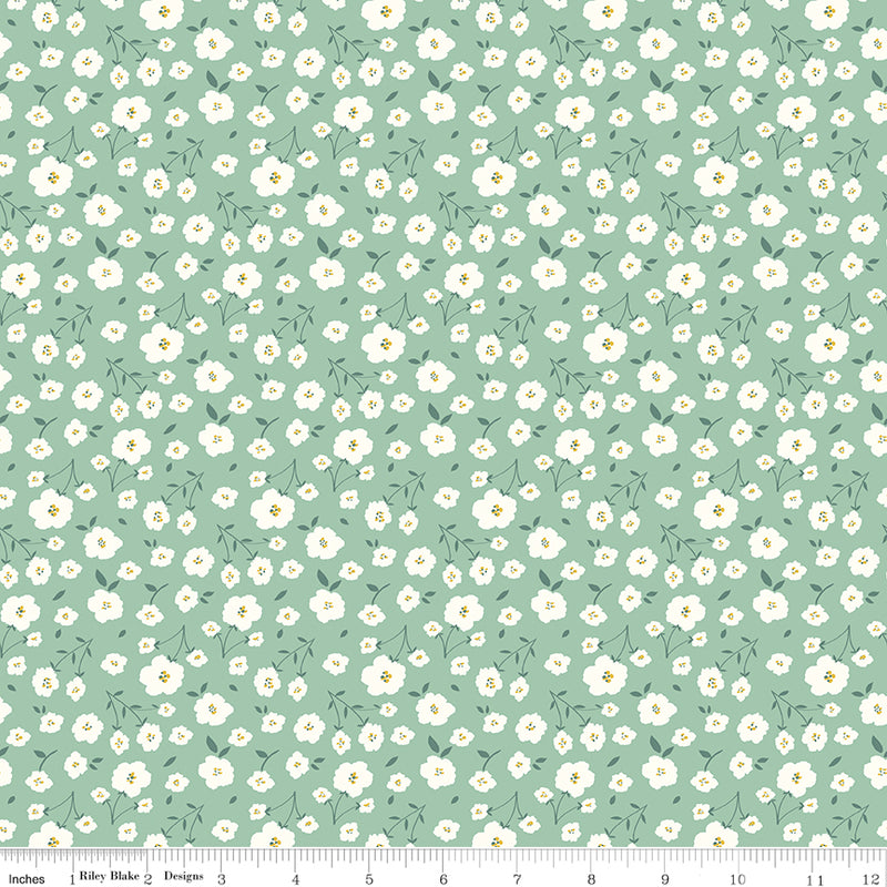 Sunsetridge Quilt Fabric - Flowers in Seafoam Green - C15732-SEAFOAM