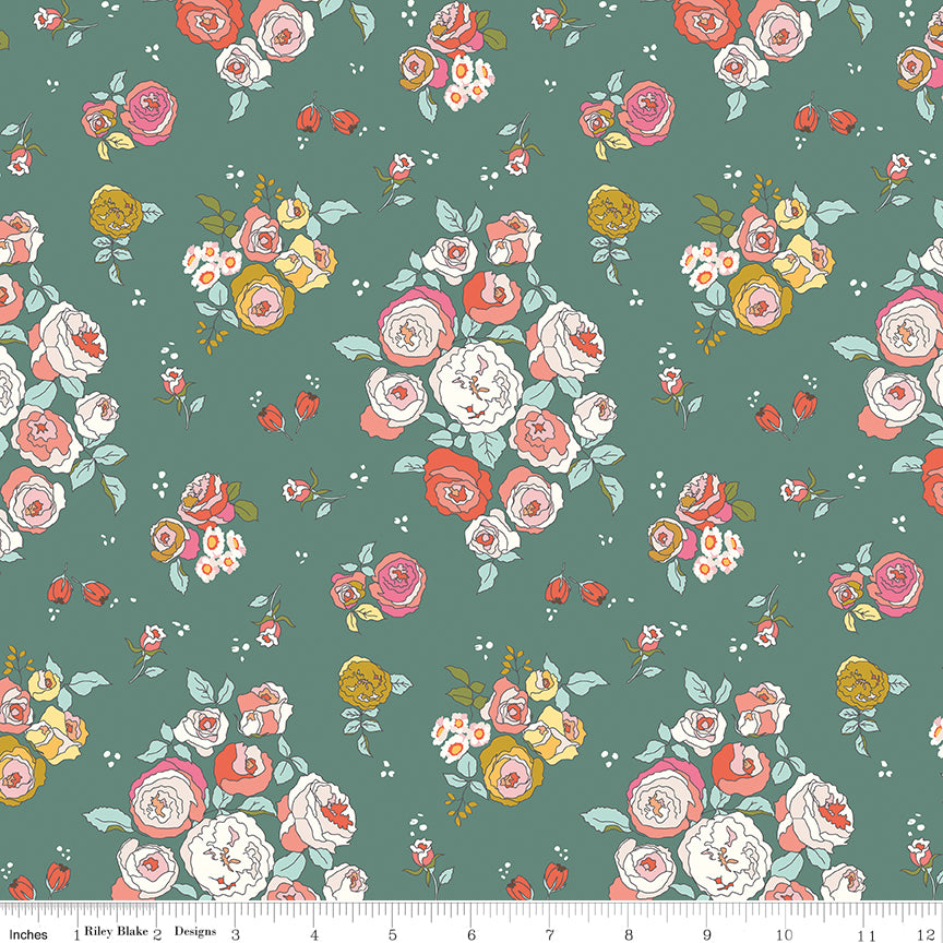 Sunsetridge Quilt Fabric - Main Floral in Lodge Pole Green - C15730-LODGEPOLE