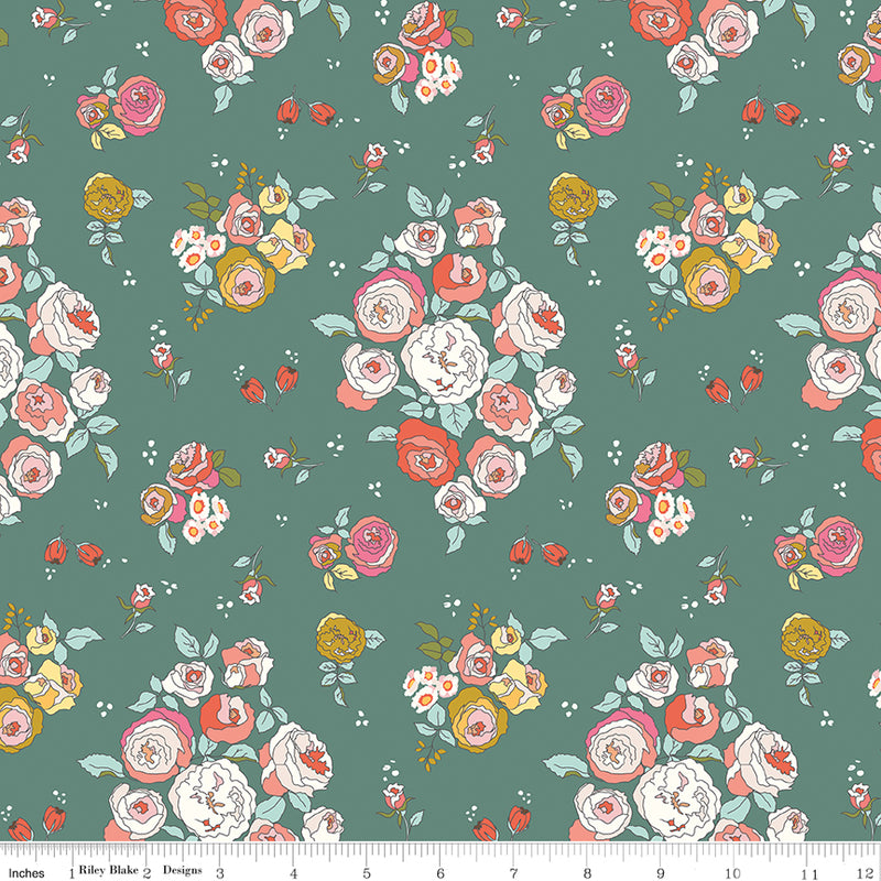 Sunsetridge Quilt Fabric - Main Floral in Lodge Pole Green - C15730-LODGEPOLE