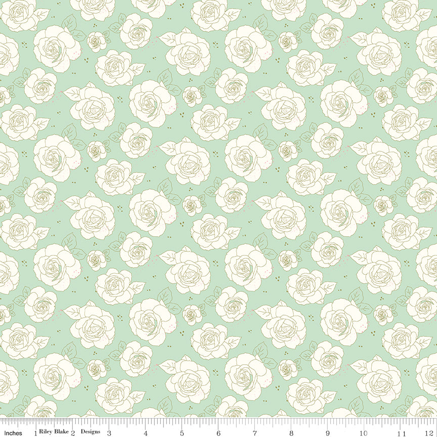 Sunsetridge Quilt Fabric - Roses in Mint Green - C15731-MINT