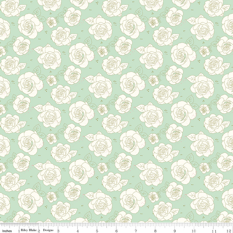 Sunsetridge Quilt Fabric - Roses in Mint Green - C15731-MINT