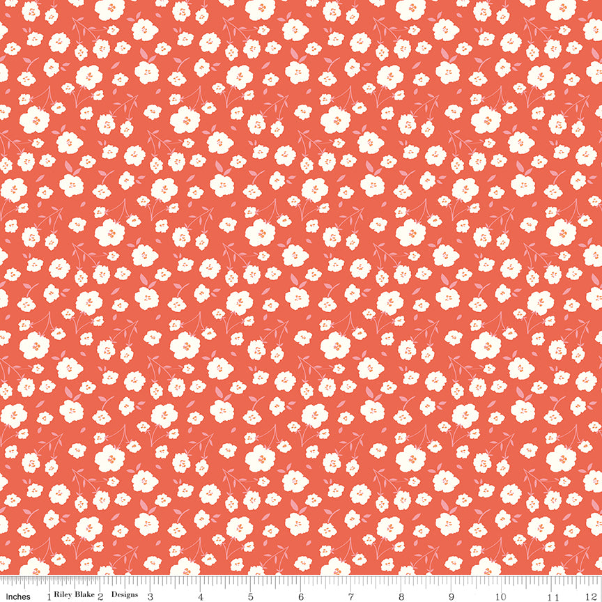 Sunsetridge Quilt Fabric - Flowers in Rouge Red/Orange - C15732-ROUGE